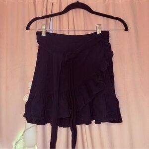 Zara Black Ruffle Tie-Waist Mini Skirt